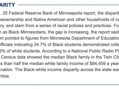 Racial Disparity in the Twin Cities area second only to District of Columbia article